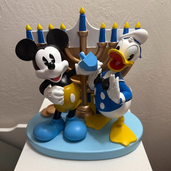 DISNEY Mickey Mouse Donald Duck Figurine Hanukkah Menorah Dreidel Statue Jewish - Picture 1 of 5